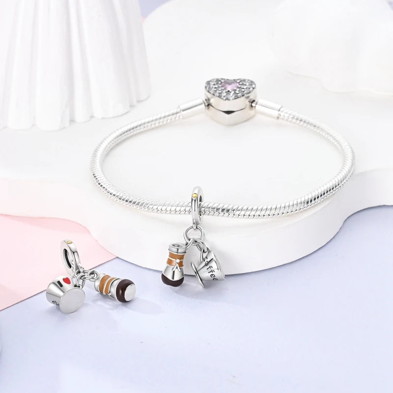 925 Sterling Silver Chocolate & Coffee Charm Beads | Fits Original Pandora Bracelet | DIY Jewelry Souvenir Gift