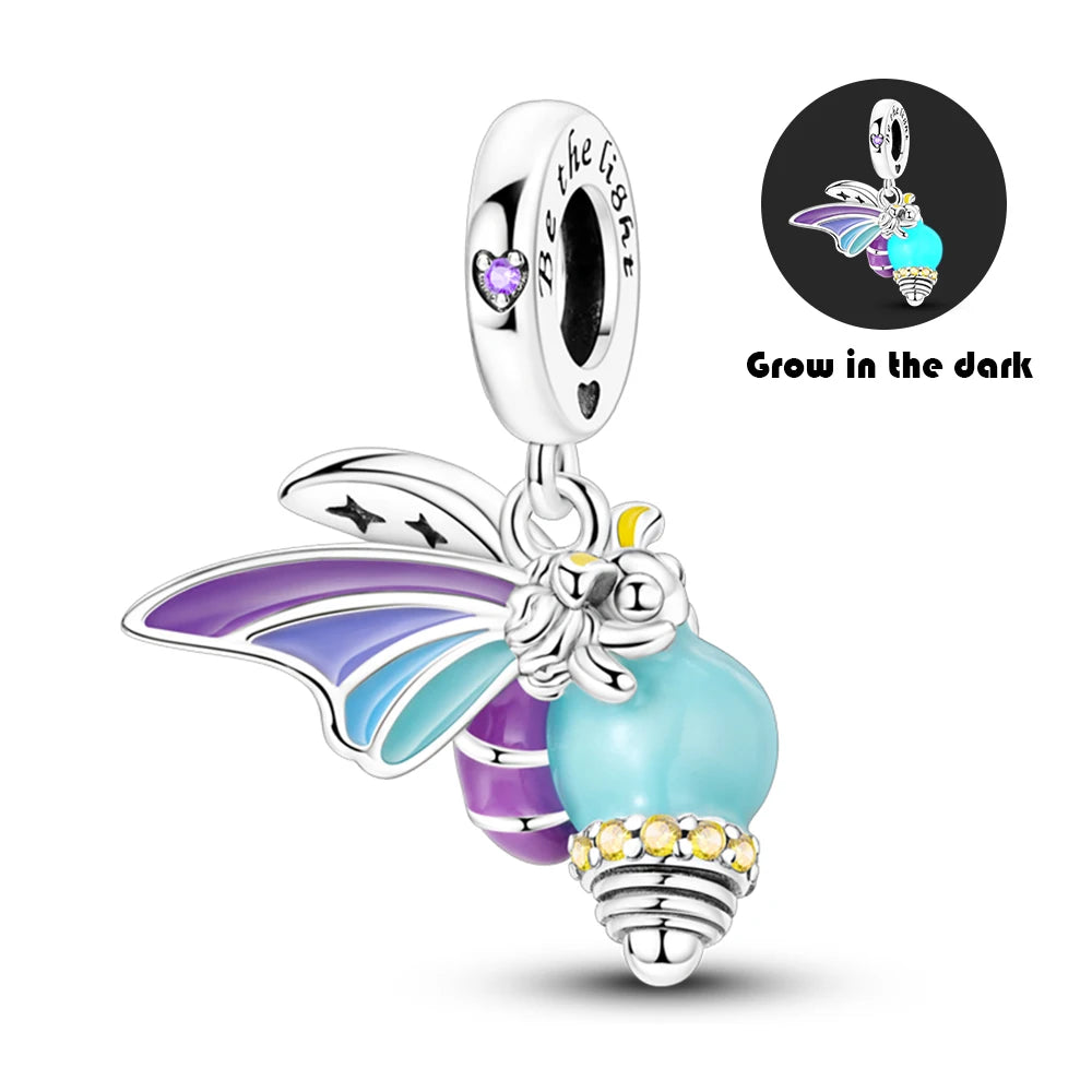 Original 925 Sterling Silver Glowing Firefly Charm Beads – DIY Bracelet Pendant for Women