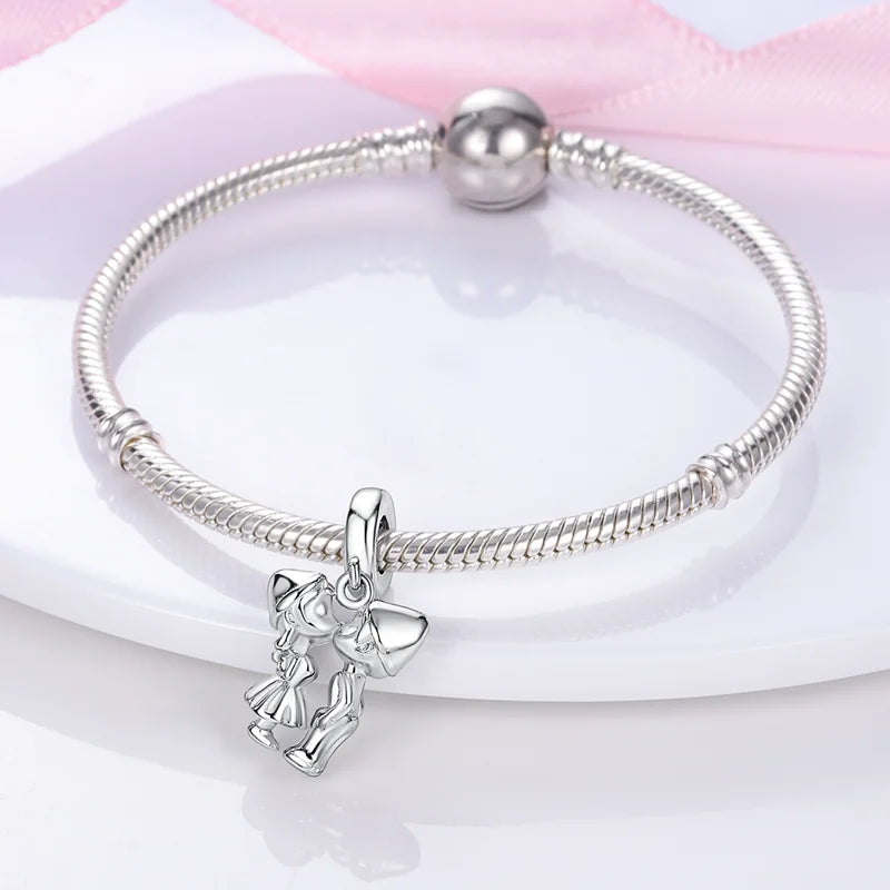 925 Sterling Silver Sweetheart Sister Charm | Fit Original Pandora & 3mm Bracelets DIY Jewelry Gift for Women