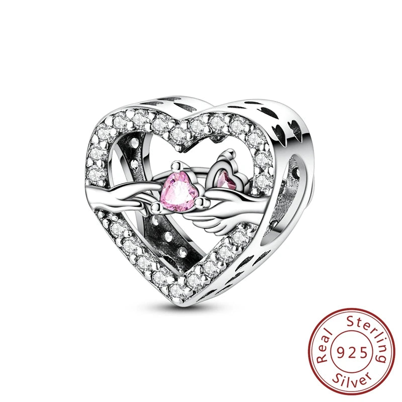 Original 925 Sterling Silver Clip Charm Bead | Round Heart Love Family Charms Fit Bracelet Women DIY Jewelry Gift