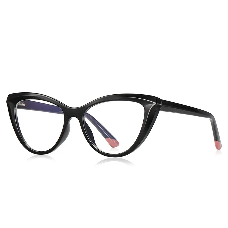 Blue Light Blocking Nearsighted Glasses – Cat Eye Spring Leg Prescription Spectacles for Women (-0.5 to -6.0)