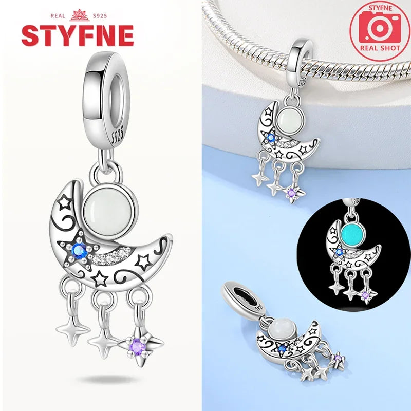 925 Sterling Silver Luminous Rabbit Astronaut Spaceship Charm – Fits Original Bracelet DIY Jewelry Gift for Women
