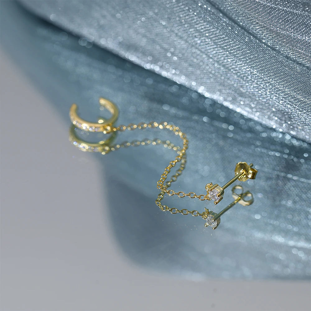 Aide 925 Sterling Silver Geometric Multi Piercing Stud Earrings for Women – K Gold Tassel Elegant Jewelry Gift