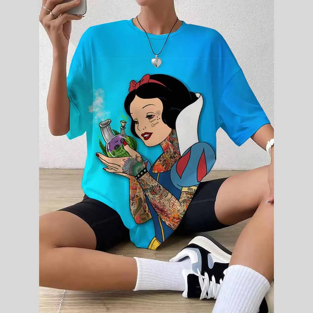 Women’s 2025 Trend Top – 3D Disney Princess Print T-Shirt / Blouse Fashionable Summer 👗✨
