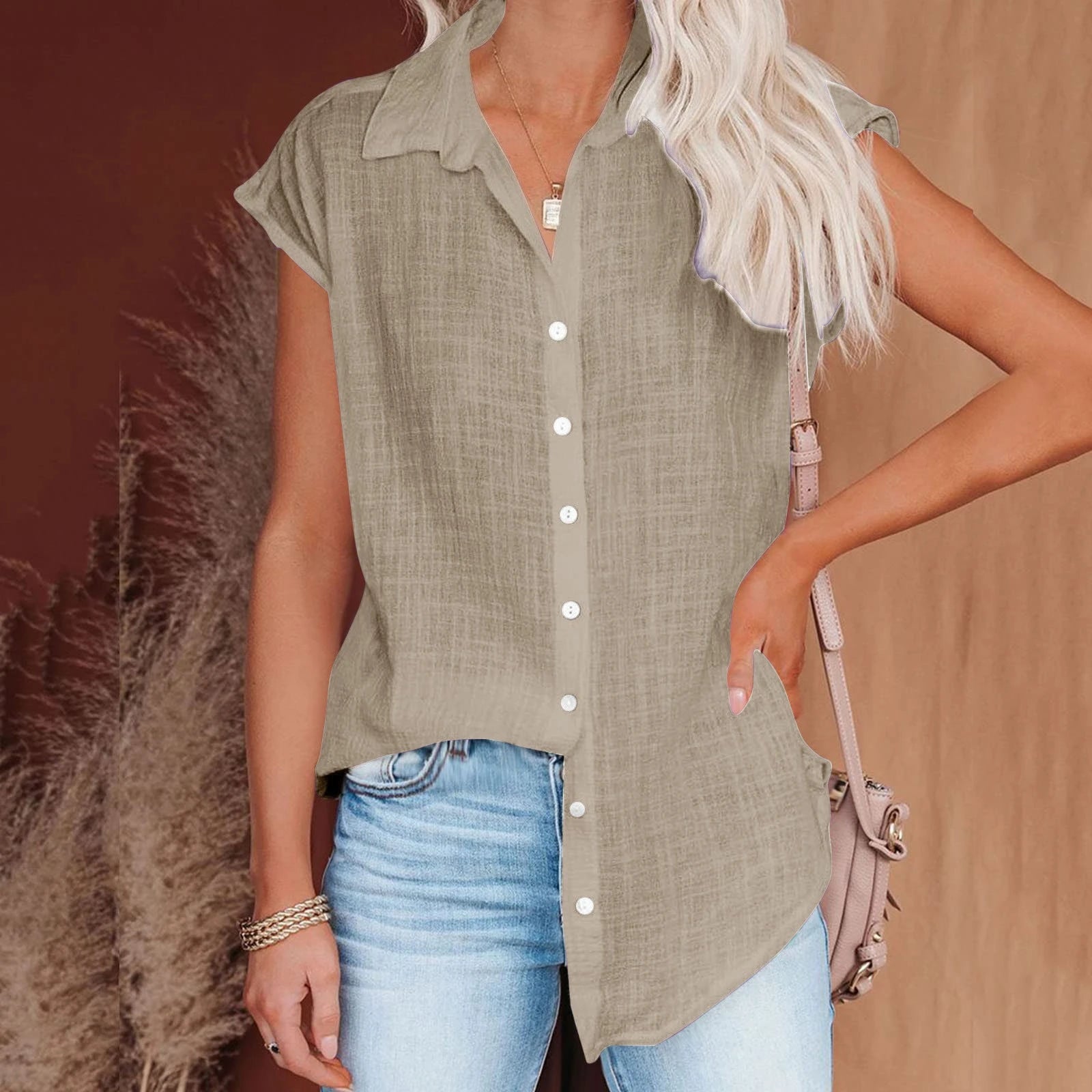 Summer Solid Cotton Linen Shirt for Women – Casual Short Sleeve Loose T-Shirt Ladies Thin Tee Top 🌿✨