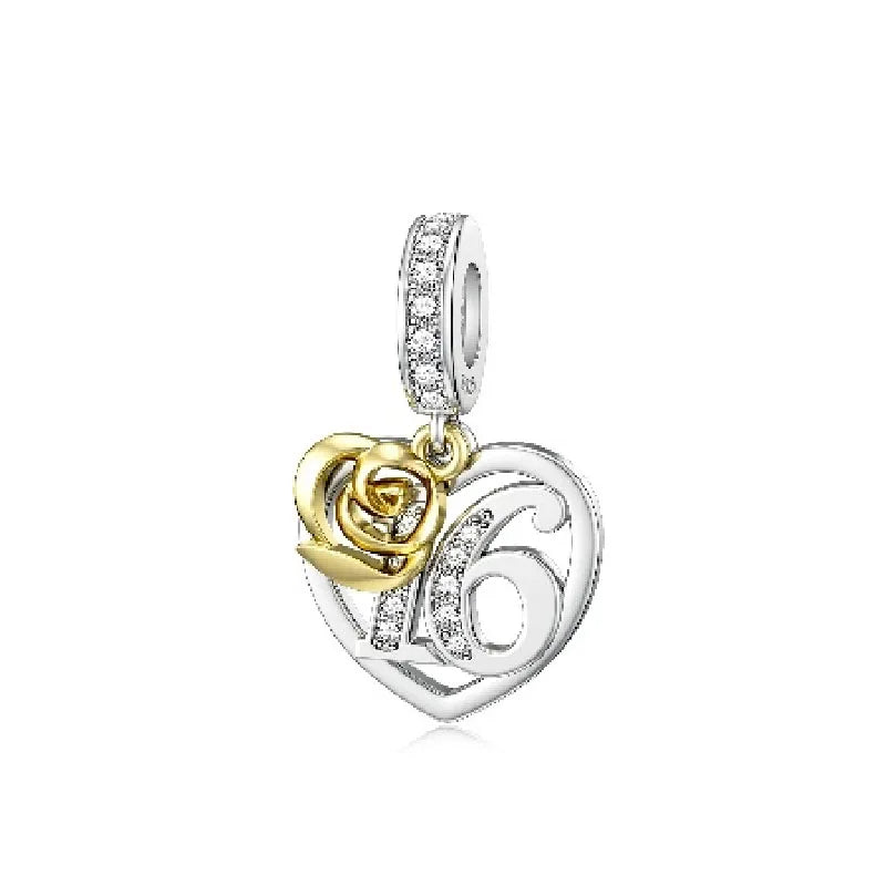 925 Sterling Silver Double Golden Heart Split Charm | Cute Boy & Girl Pendant for Original Bracelet Jewelry