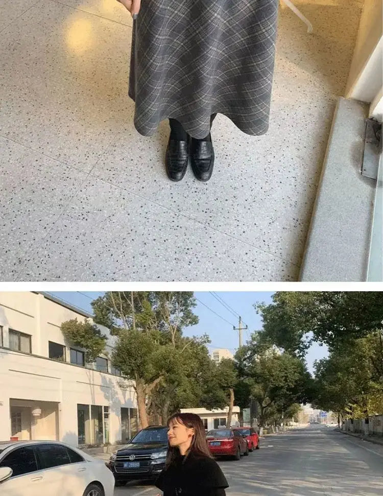 🍂 Retro Plaid Skirt 👗 Women's Autumn Winter New A-Line Umbrella Wrap Mid-Length Small Size Skirt 🌟