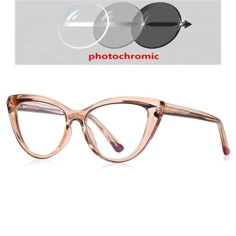 Blue Light Blocking Nearsighted Glasses – Cat Eye Spring Leg Prescription Spectacles for Women (-0.5 to -6.0)