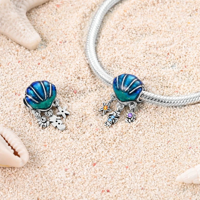 New Summer Ocean Silver Plated Sea Turtle & Starfish Shell Charm | DIY Bracelet Jewelry for Women