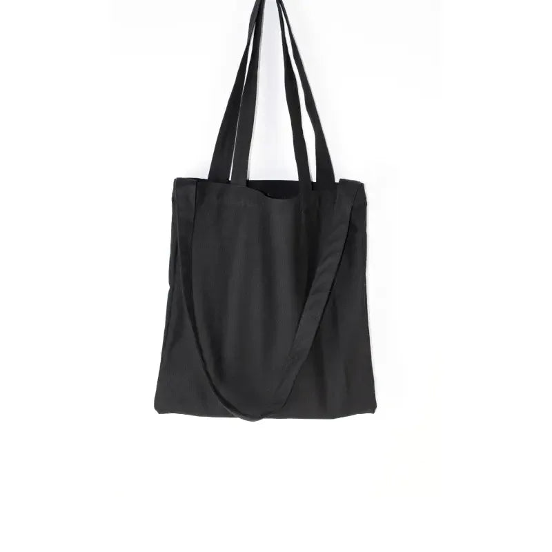ISKYBOB Canvas Tote Bag | Black Cotton Shopping Shoulder Bag with Belt Pocket