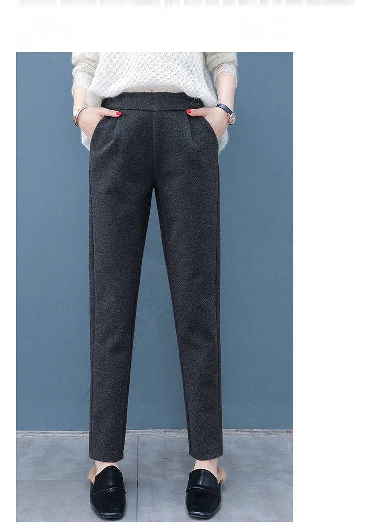 2024 Woolen Harem Pants for Women | High Waist Elastic Suit Pants | Korean Style Autumn Winter Trousers