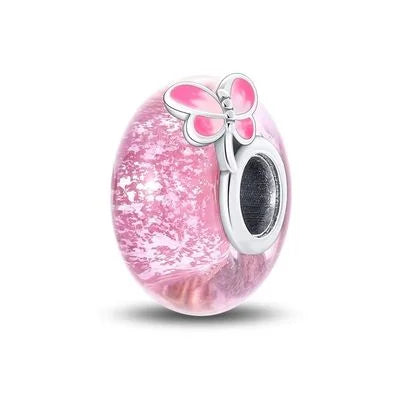 2025 Classic 925 Sterling Silver Colored Flower & Leaf Murano Glass Charm Beads | DIY Bracelet