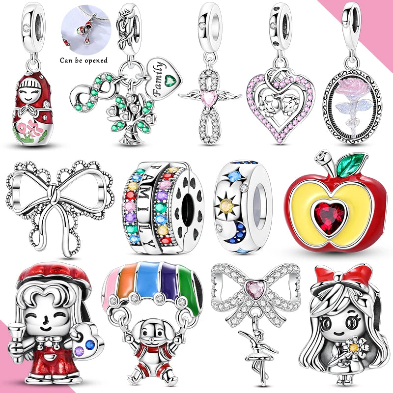 925 Sterling Silver Bow Family Girl Charm Bead | Fit Original Bracelet Pendant DIY Women Jewelry Gift