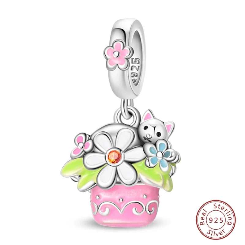 925 Sterling Silver Animal & Love Charms | Cat, Elephant, Bear, Swan & Easter Egg Beads Fit Original 3mm Bracelets DIY Jewelry