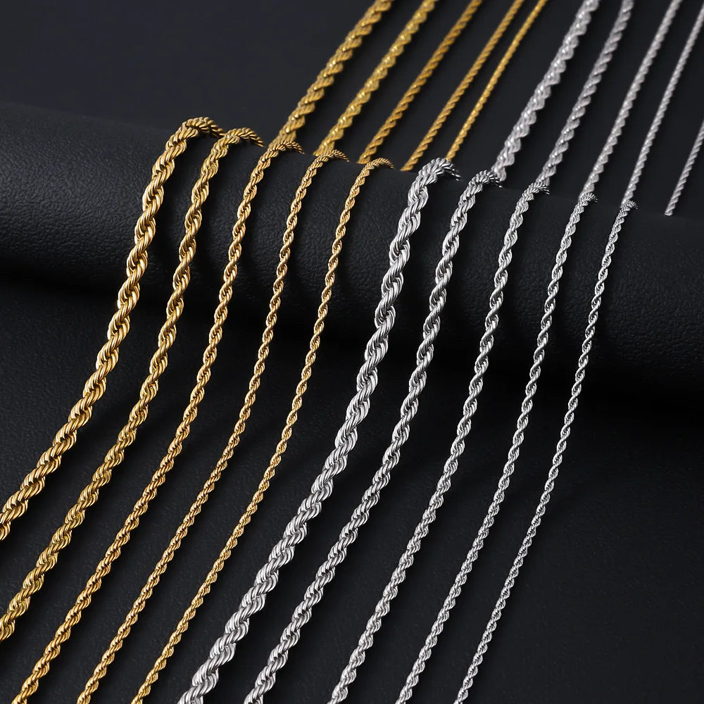 HNSP 316L Stainless Steel Twisted Rope Chain Necklace | Unisex Durable Jewelry Accessory for Men & Women