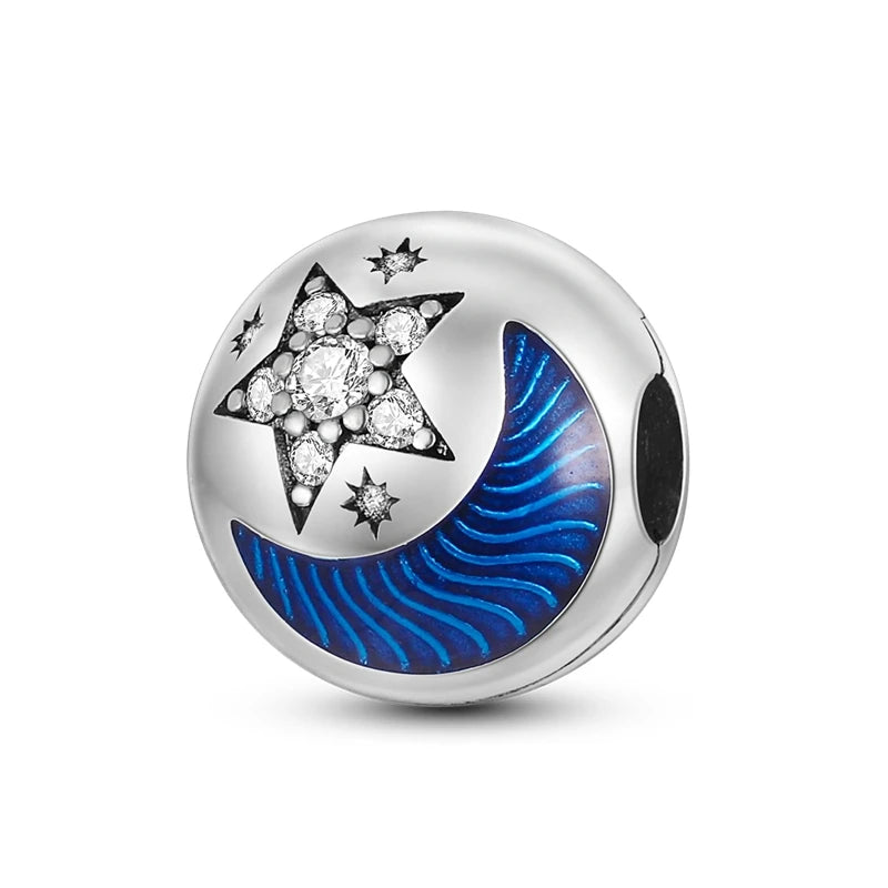 Silver Plated Colorful Glowing Moon & Stars Rainbow Dangle Charms | Fit Original Bracelet & Necklace | Women’s Jewelry Beads