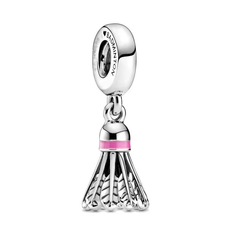 925 Sterling Silver Sports Charms – Football, Baseball, Tennis, Dumbbell Pendants Fit European Bracelets