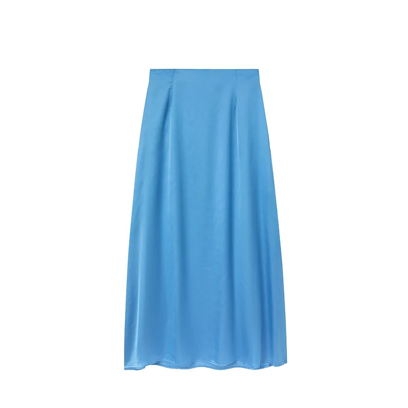 2024 Women’s Fashion Satin High Waist Midi Skirt – Stylish, Chic & Versatile Female Skirt