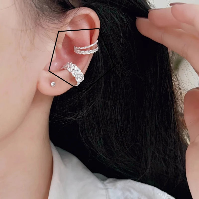 New 925 Sterling Silver Hoop Earrings – Matte Circle Geometric Punk Clip Earrings for Women & Girls