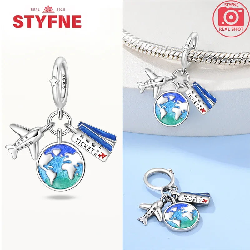 925 Sterling Silver Luminous Rabbit Astronaut Spaceship Charm – Fits Original Bracelet DIY Jewelry Gift for Women