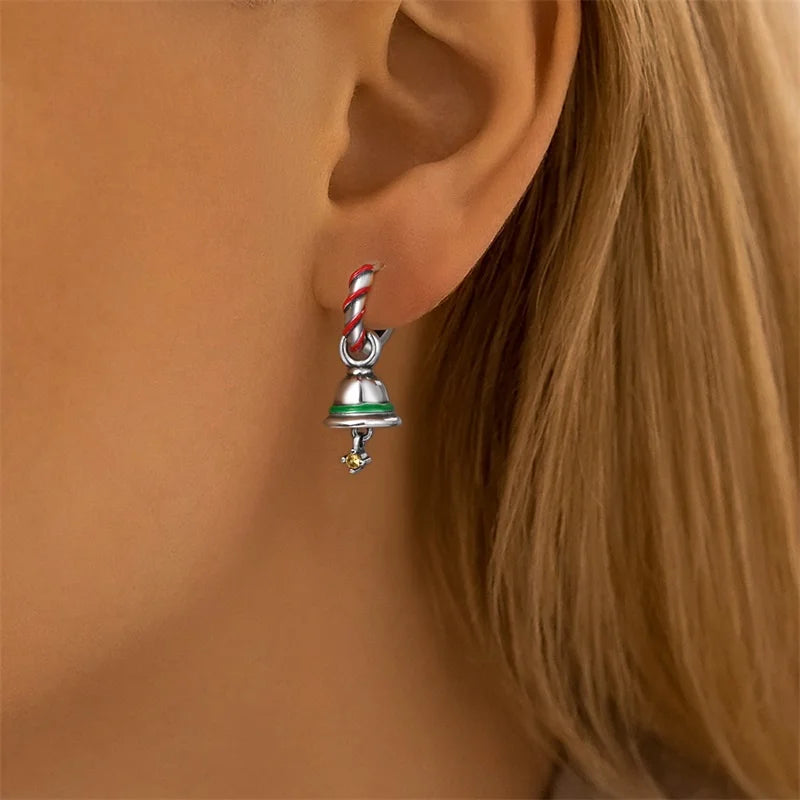 S925 Silver 🎄 Christmas Bell & Flower Earrings 💎 Holiday Gift for Women