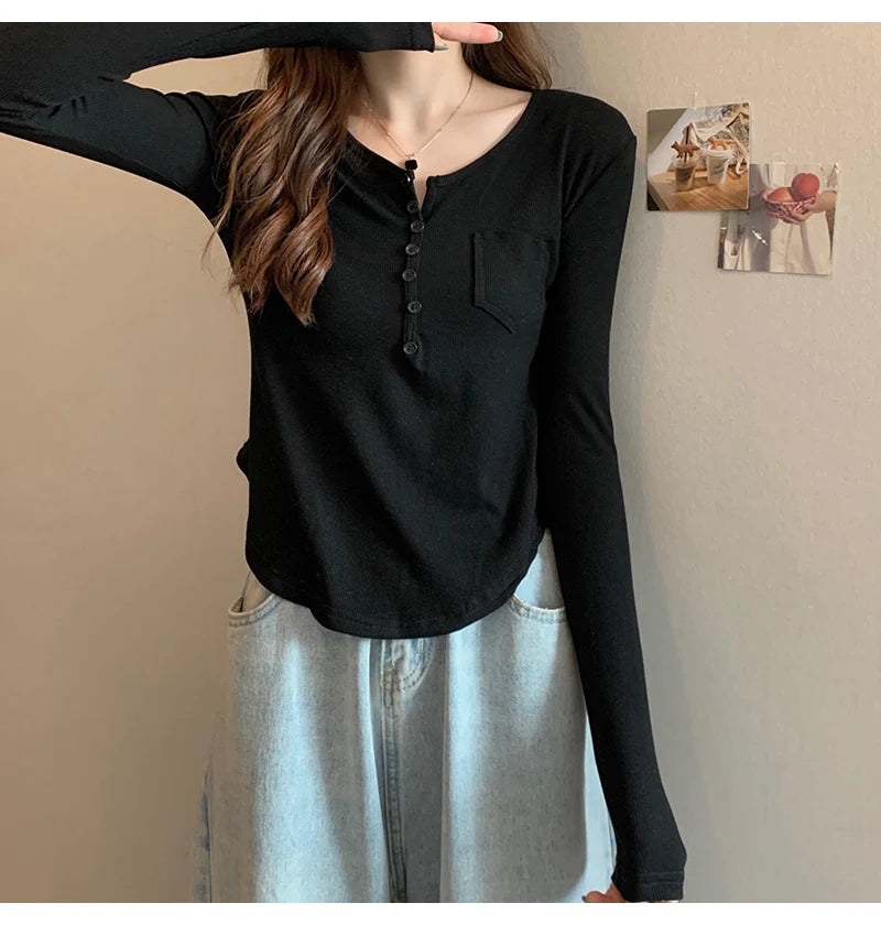 ✨ Plus Size Irregular Hem T-Shirt 👚 Long Sleeve Korean Style Top 🍁 Casual Spring Autumn Commute Wear