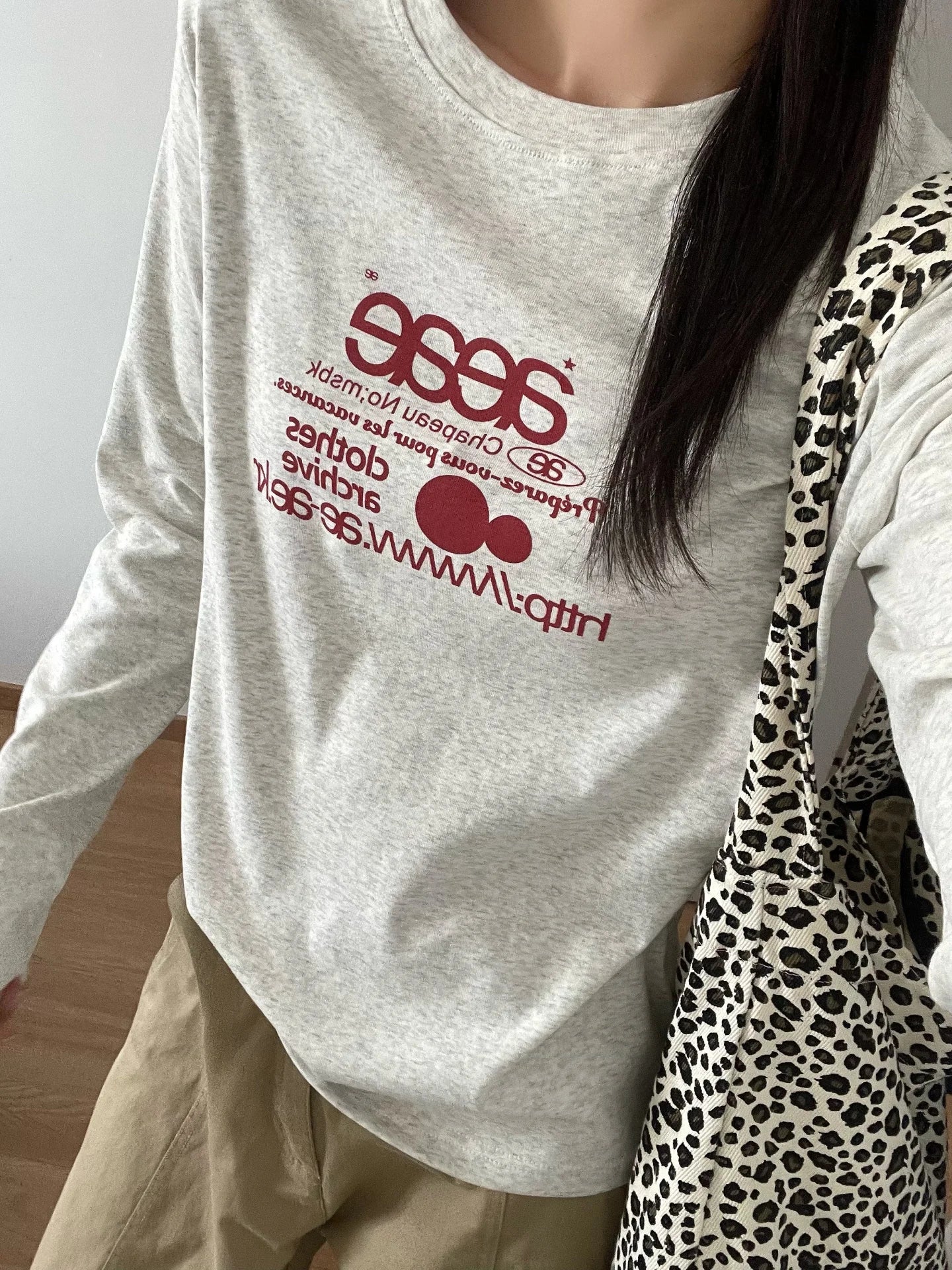 Women’s Slim Fit Round Neck Long Sleeve T-Shirt | Handmade Color Block Letter Print Base Layer Top