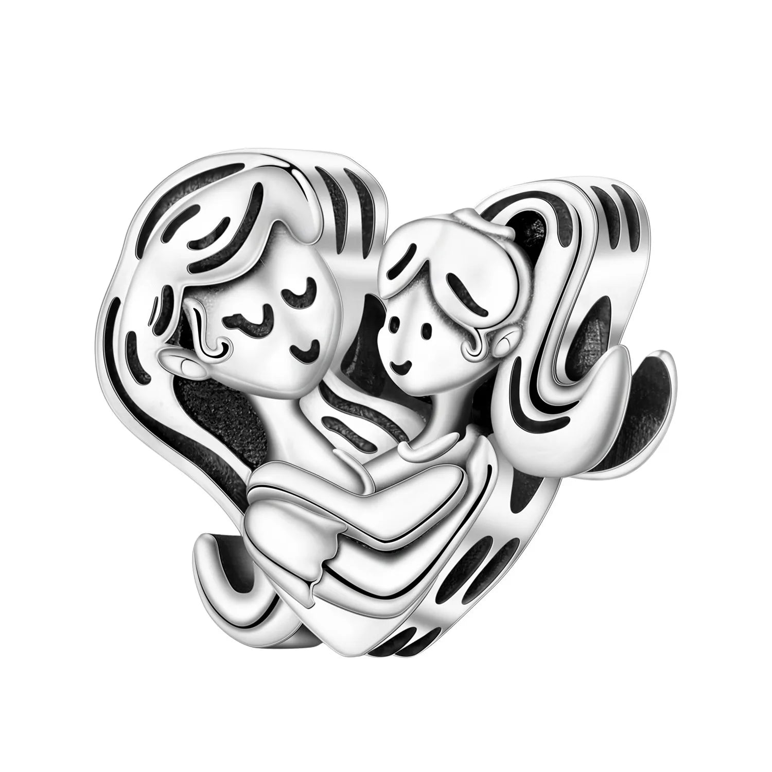 925 Sterling Silver Mother Daughter Love Embrace Pendant Charm | Heart Shaped Bracelet Bead DIY Fine Jewelry Gift