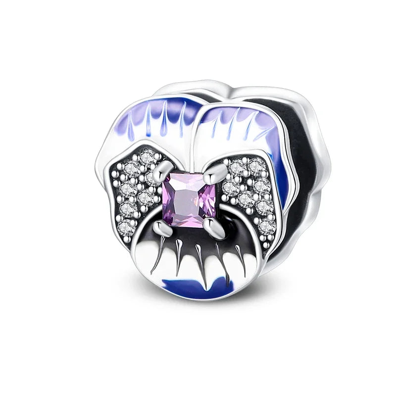 925 Sterling Silver Blue Series Charm | Dragonfly, Butterfly, Bird & Pansy Flower Pendant for 4MM Bracelet