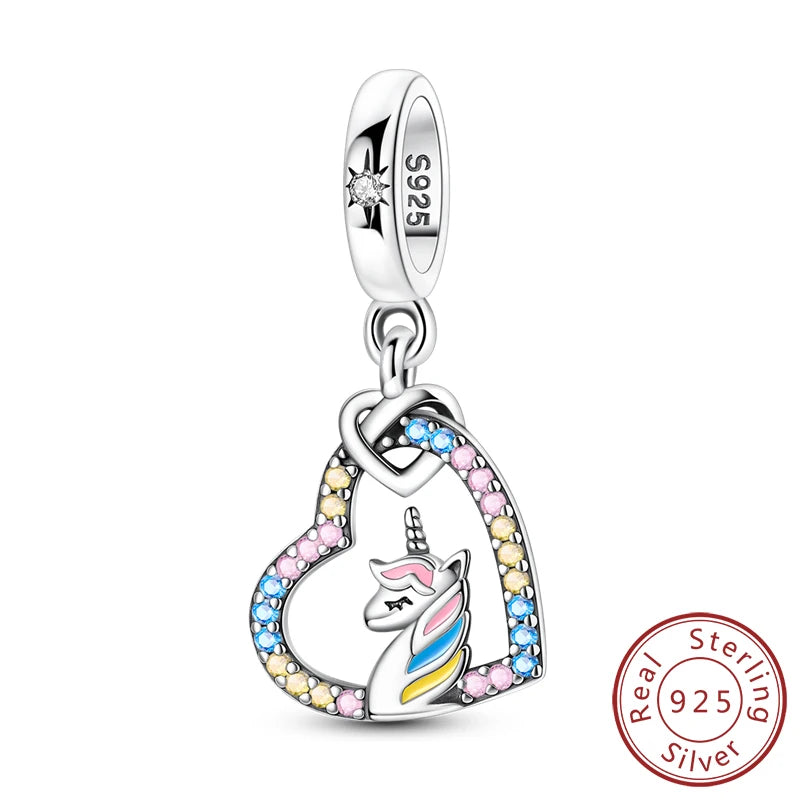 Original 925 Sterling Silver Charms – Mushroom, Unicorn, Wings & Pearl Beads for Women