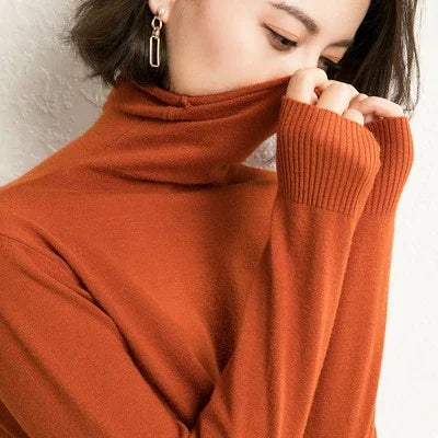 Women’s Autumn Winter Turtleneck Sweater – Slim Fit Korean Fashion Long Sleeve Pullover Knitwear ❄️🌿
