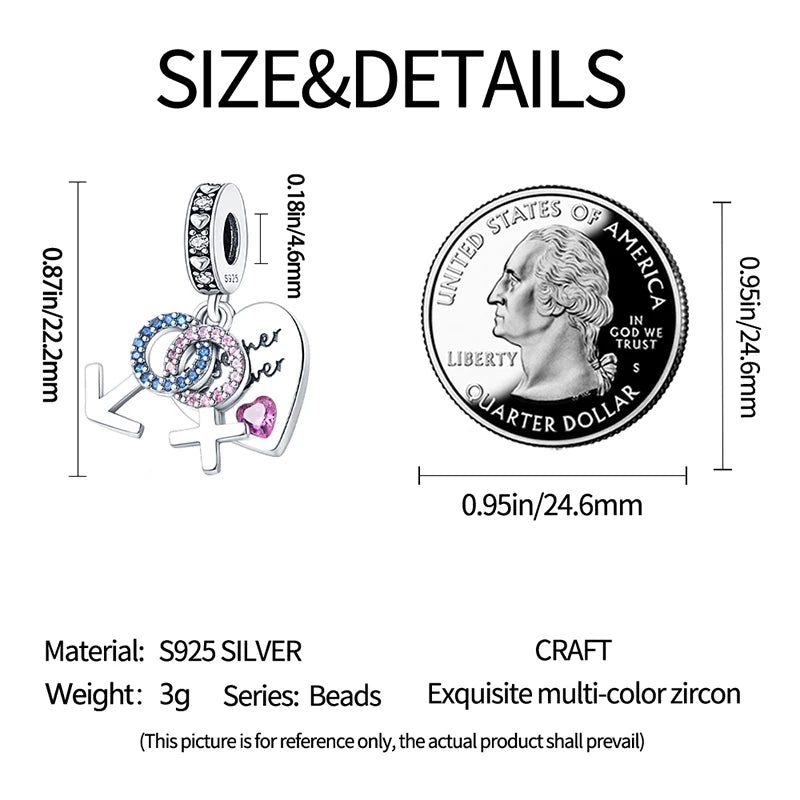 925 Sterling Silver Sweetheart Sister Charm | Fit Original Pandora & 3mm Bracelets DIY Jewelry Gift for Women