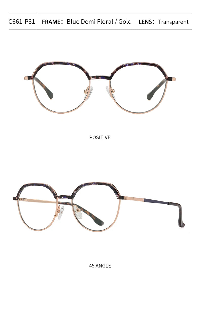 Women Round Blue Light Blocking Glasses 👓 Stylish Alloy Frame TB3201