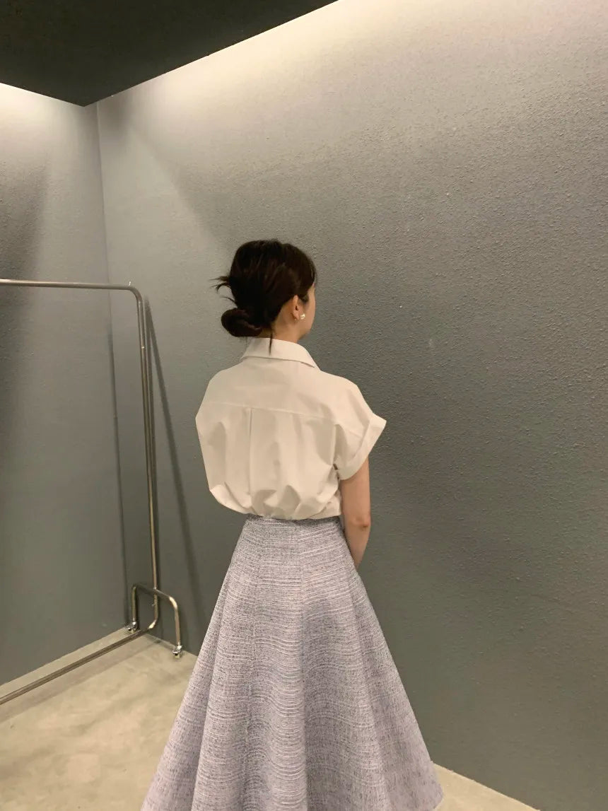 Chic Summer Loose Women’s Shirt | Classic Pure Color Professional Blouse with Small Lapel Collar