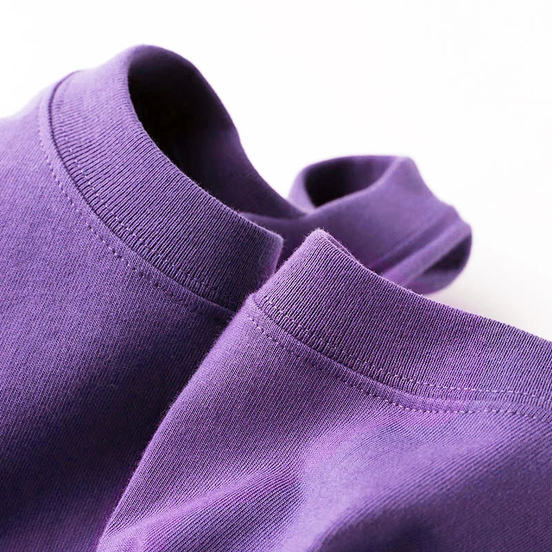 Loose Fit Pure Cotton T-Shirt | Korean Style Round Neck Basic Top | Unisex Layering Tee in Purple