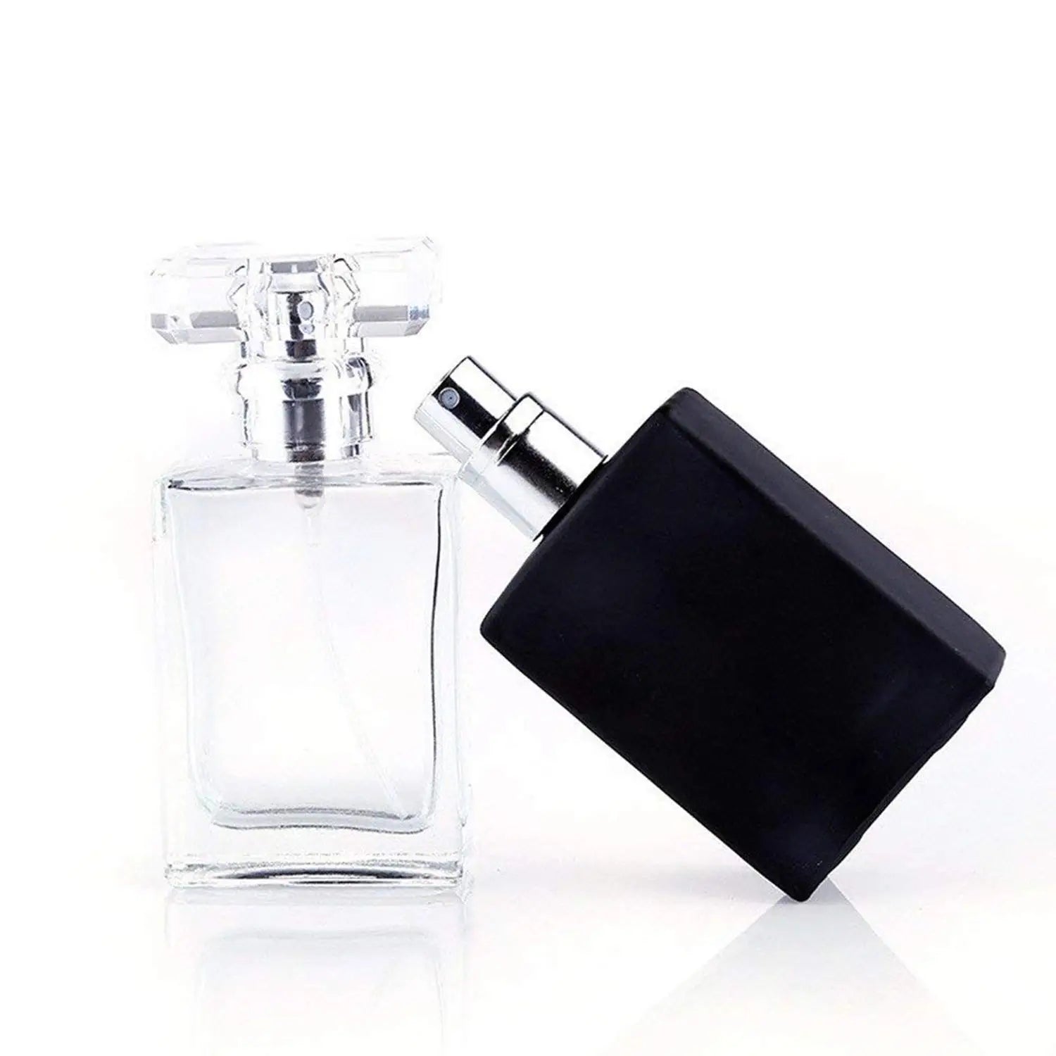 2PCS 30ML Refillable Flint Glass Perfume Bottles – Clear & Black with Spray Bottles, Funnels & Dispensing Divas