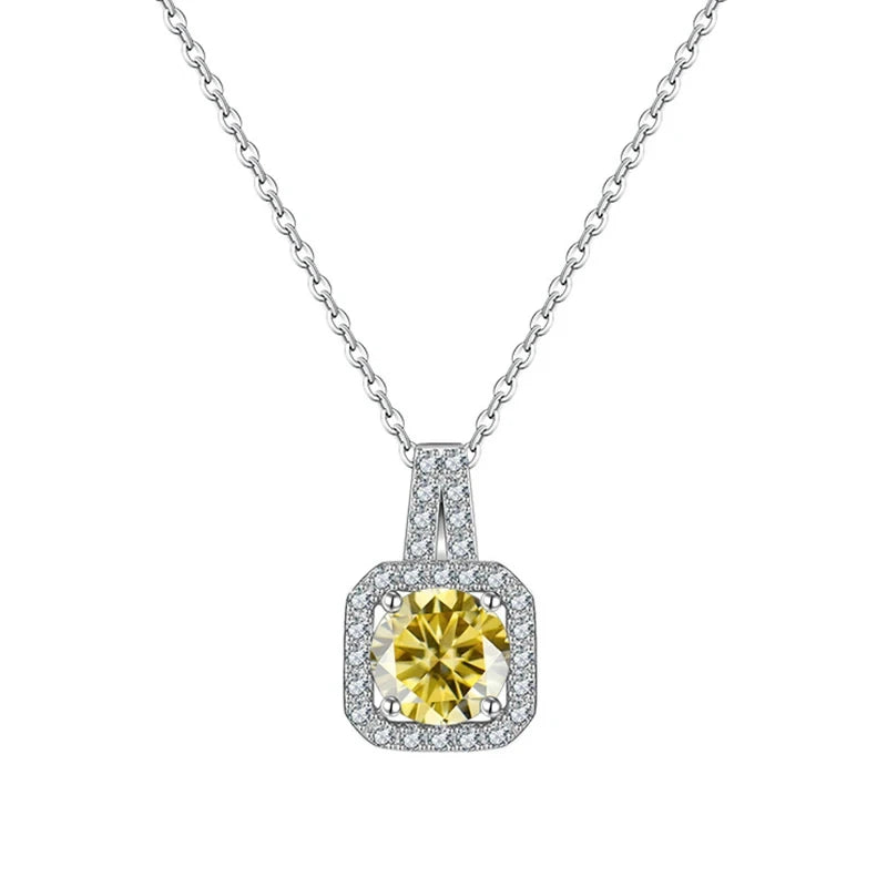 Classic Square 925 Sterling Silver Women’s Necklace – 1 Carat D Color Moissanite Luxury Jewelry for Date & Party