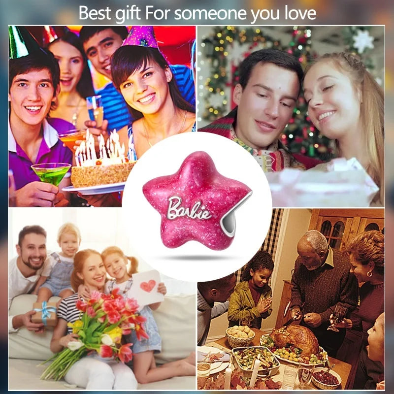 925 Sterling Silver Romantic Princess Charm Beads – Pink Dress, Lipstick & Dancing Shoes Fit 3MM Bracelet