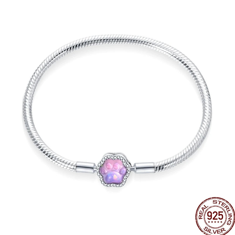 925 Sterling Silver Heart Moon Sun Clasp Charm Bracelet | 17–20CM Original Bracelet for Women | Fits Pandora DIY Beads Jewelry