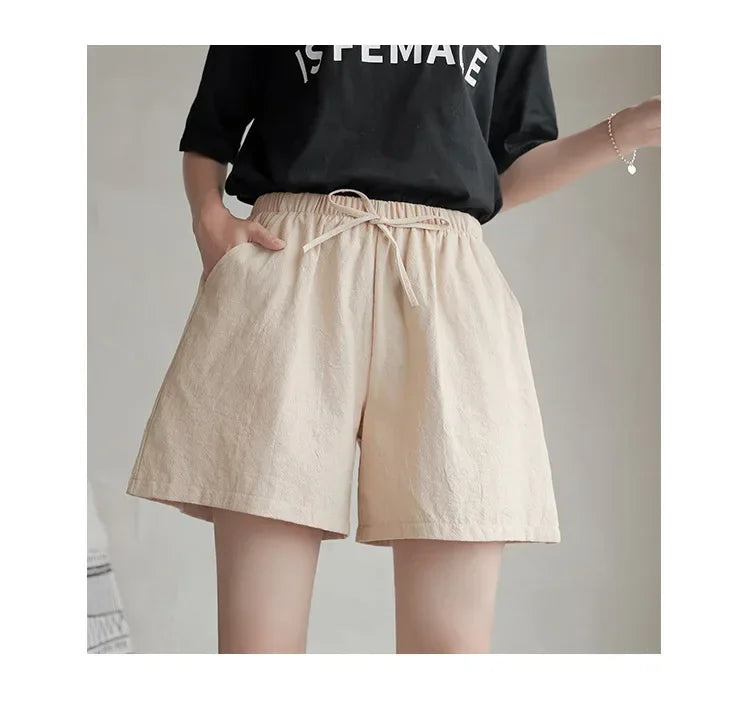 2024 Women’s Cotton Linen Summer Shorts – Casual Solid High Waist Loose Shorts with Pockets | Plus Size Soft Girls Shorts