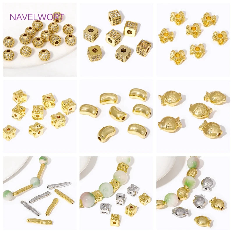 18K Gold Plated Zircon Round Spacer Beads | Brass Bracelet Beads for Jewelry Making | DIY Bead Separators Accessories