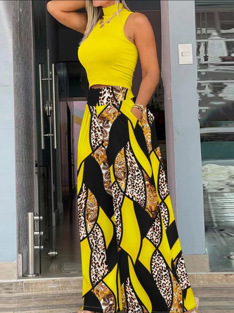 2025 Summer Fashion Printed Two Piece Set Women – Sleeveless Tank Top & Wide Leg Pants 🌞👚👖