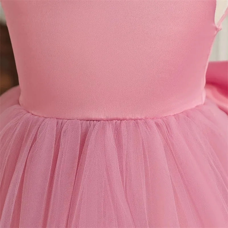 Hello Kitty Kids Pearls Elegant Princess Dress for Girls Backless Bow Baby 1st Birthday Baptism Tutu Gown Wedding Dress