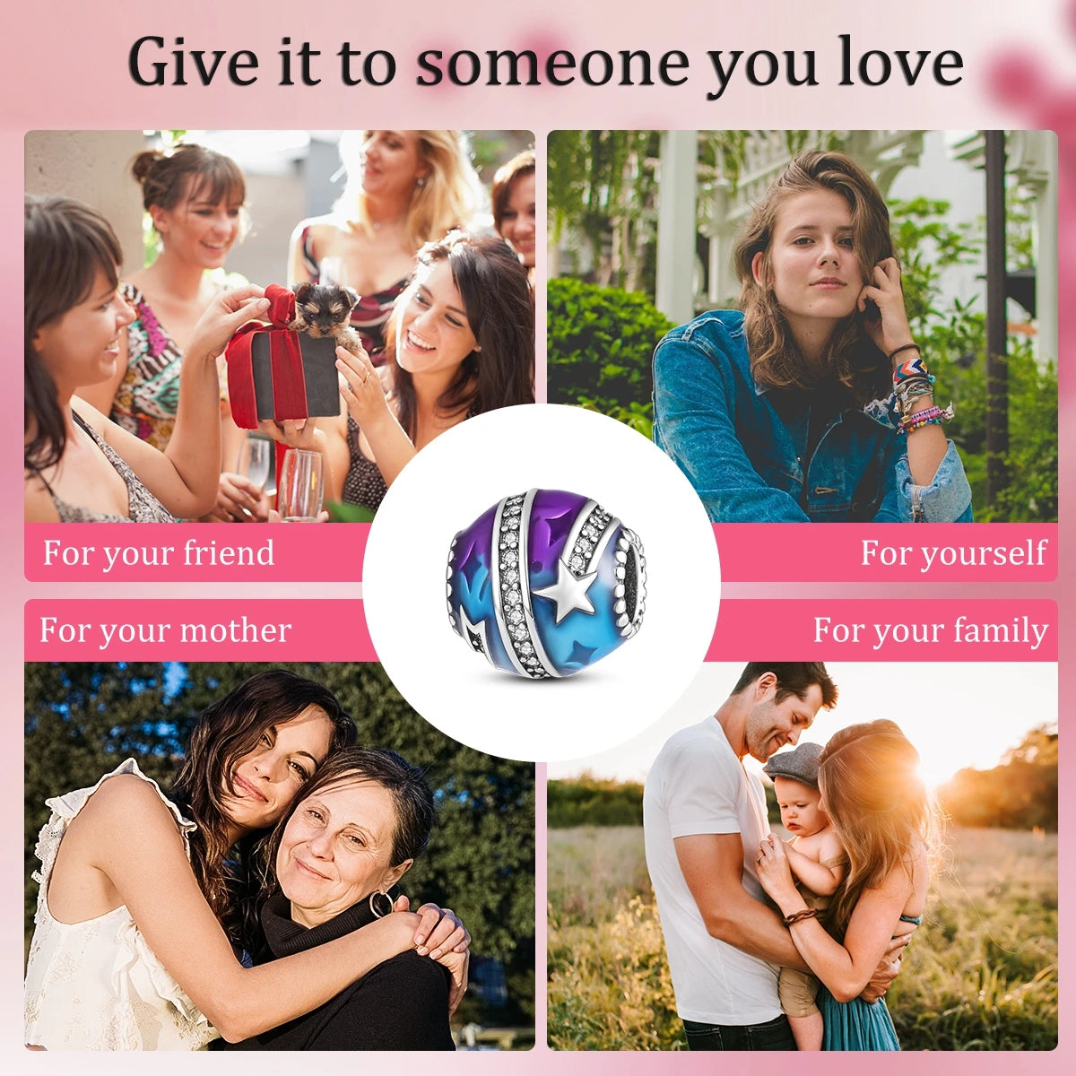 Silver Plated Colorful Glowing Moon & Stars Rainbow Dangle Charms | Fit Original Bracelet & Necklace | Women’s Jewelry Beads