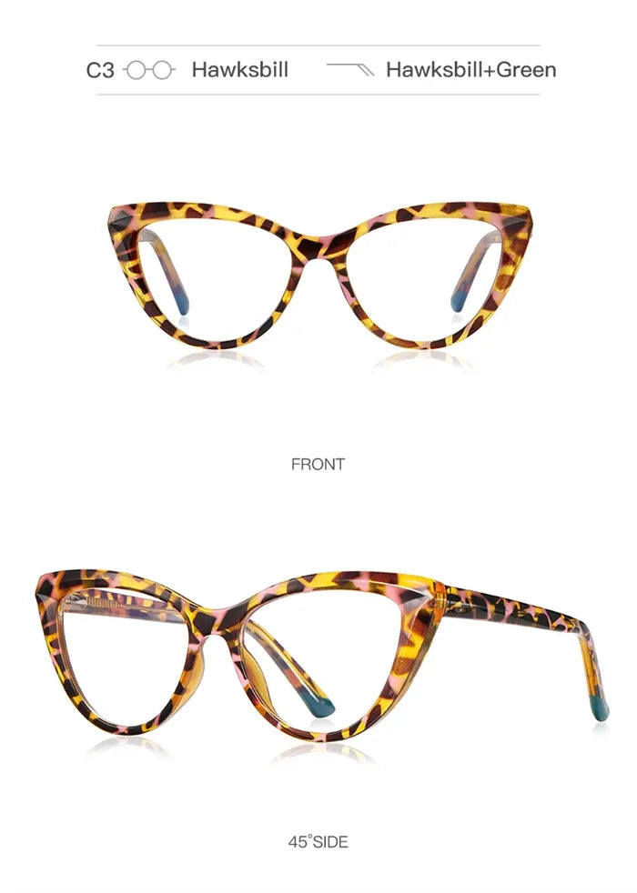 Blue Light Blocking Nearsighted Glasses – Cat Eye Spring Leg Prescription Spectacles for Women (-0.5 to -6.0)