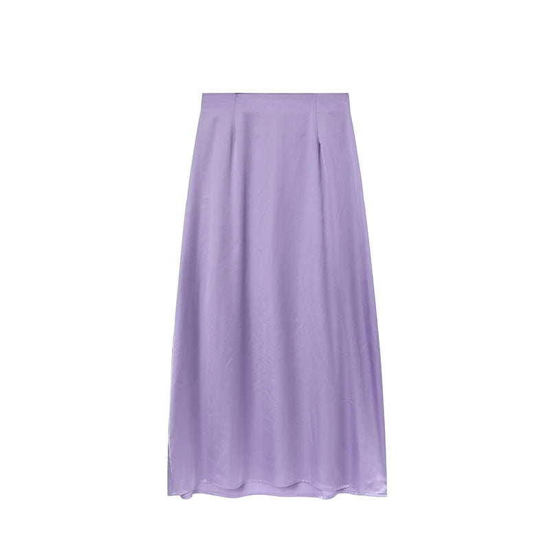 2024 Women’s Fashion Satin High Waist Midi Skirt – Stylish, Chic & Versatile Female Skirt