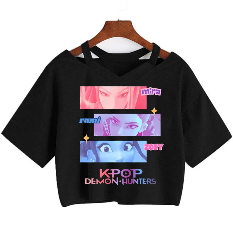 Kpop Demon Hunters Girls Crop T-Shirt – Women’s O-Neck Summer Y2K Punk Sleeveless Top