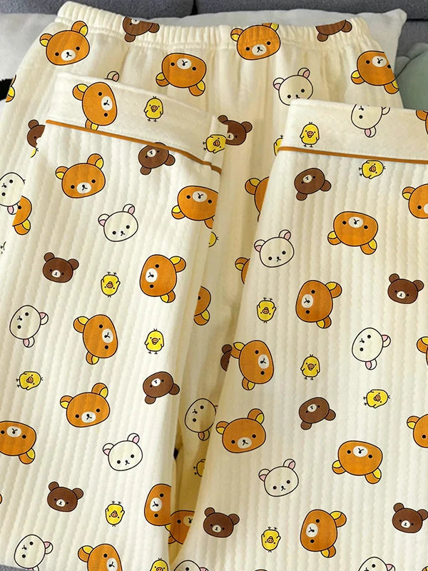 Thickened Air Cotton Women’s Loungewear Set – Lazy Bear Cartoon Long Sleeve Top & Pants 🐻❄️🛋️