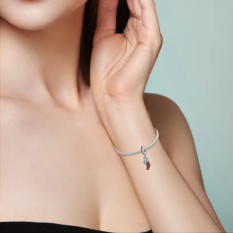 925 Silver Disney Christmas Charm Trio | Mickey Wreath Minnie Ice Skating Bead Pendant Fits Pandora Bracelet