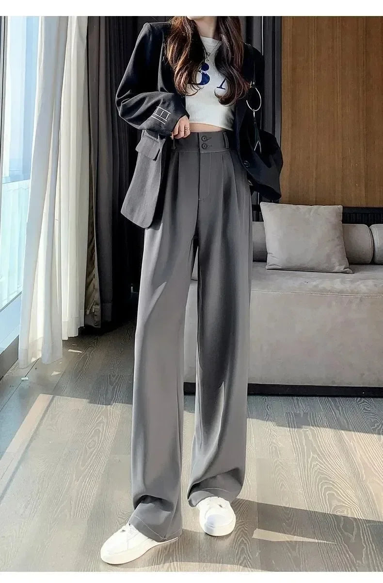 Elegant Wide Leg Pants | Women’s Korean Style High Waist Black Baggy Trousers